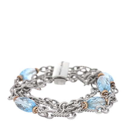 David Yurman Sterling Silver 18K Yellow Gold Blue Topaz Figaro Multi Strand Bracelet 1 of 3