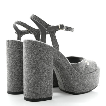 Chanel Wool CC Platform Sandals 38 Grey 4 of 9