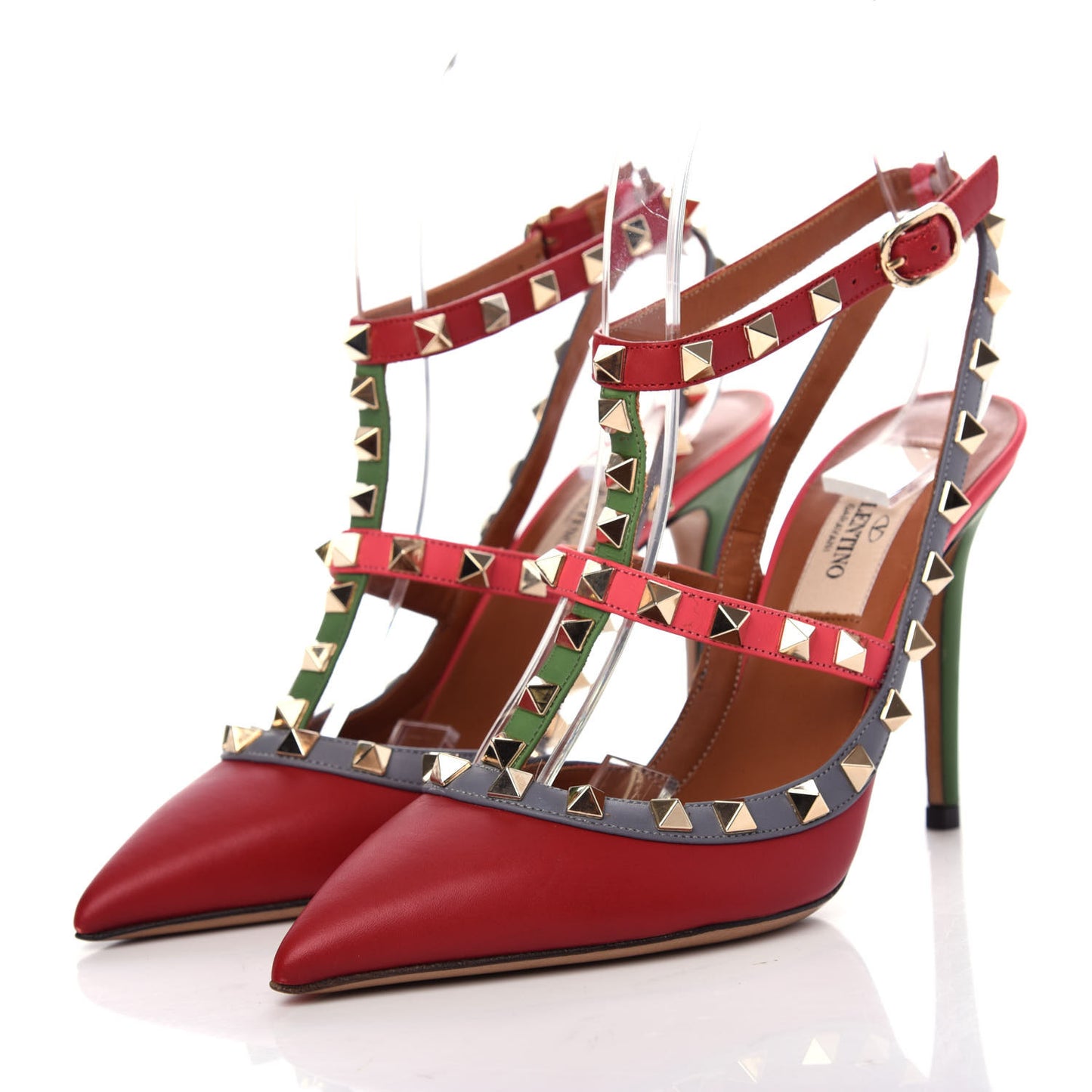 Nappa Rockstud Ankle Strap 100mm Pumps 35.5 Rosso Valentino Grey Clover Deep Rose