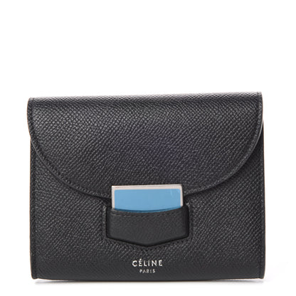 Celine Grained Calfskin Small Trotteur Multifunction Flap Wallet Black 1 of 8