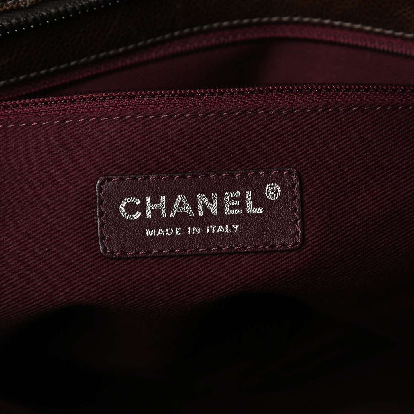 Crumpled Grained Calfskin CC Crave Tote Brown