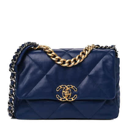 Chanel Goatskin Quilted Medium Chanel 19 Flap Dark Blue 1 of 4