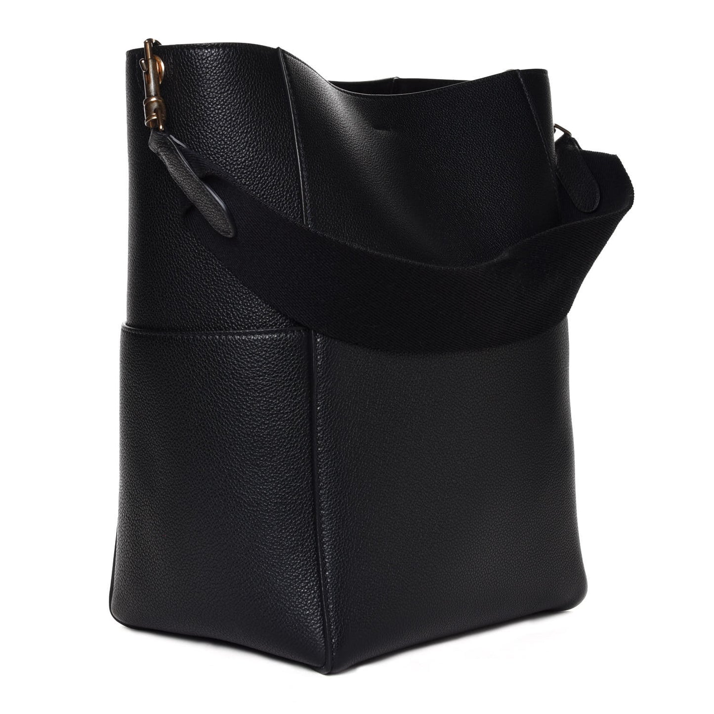 Soft Grained Calfskin Sangle Bucket Bag Black