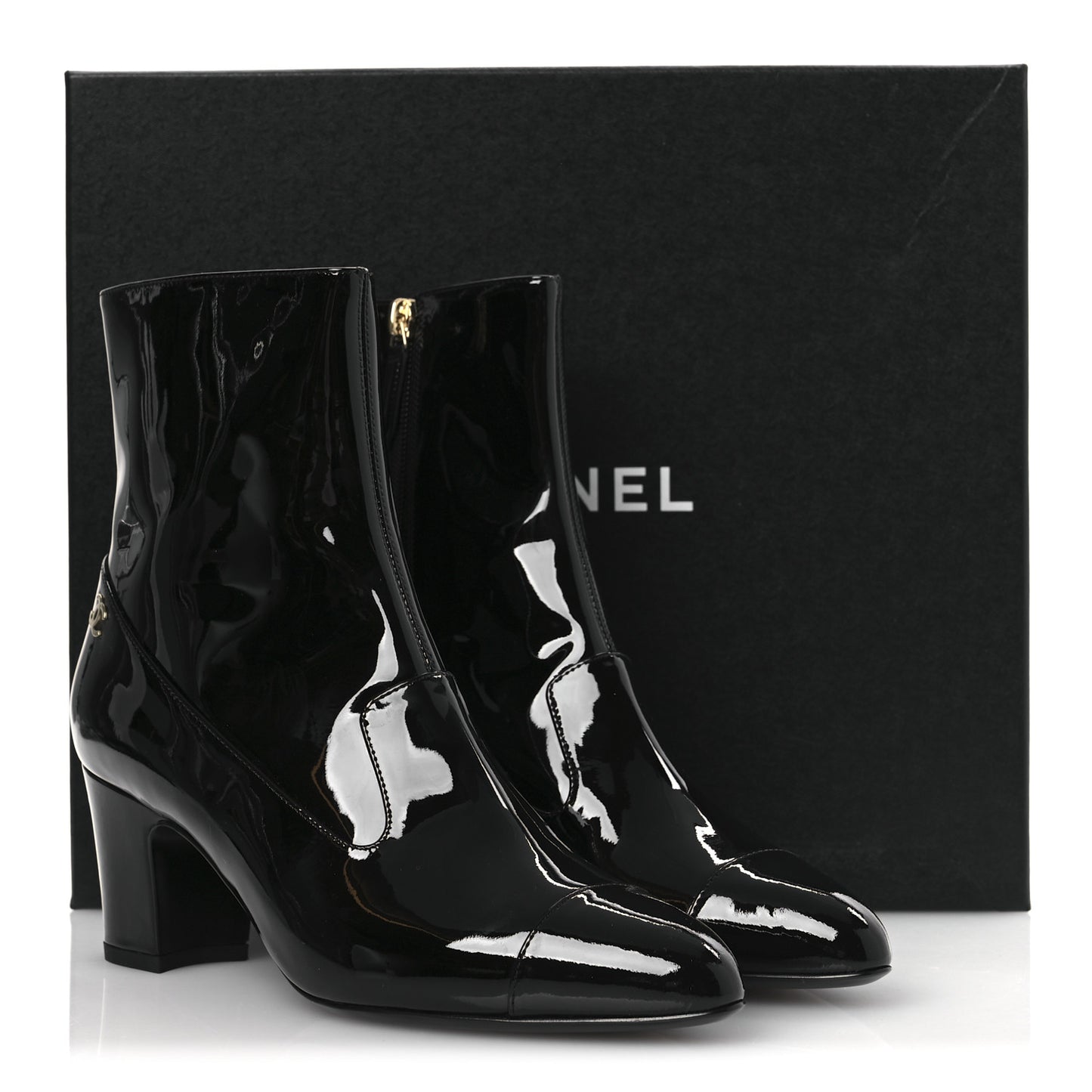 Patent Calfskin Ankle Boots 38.5 Black