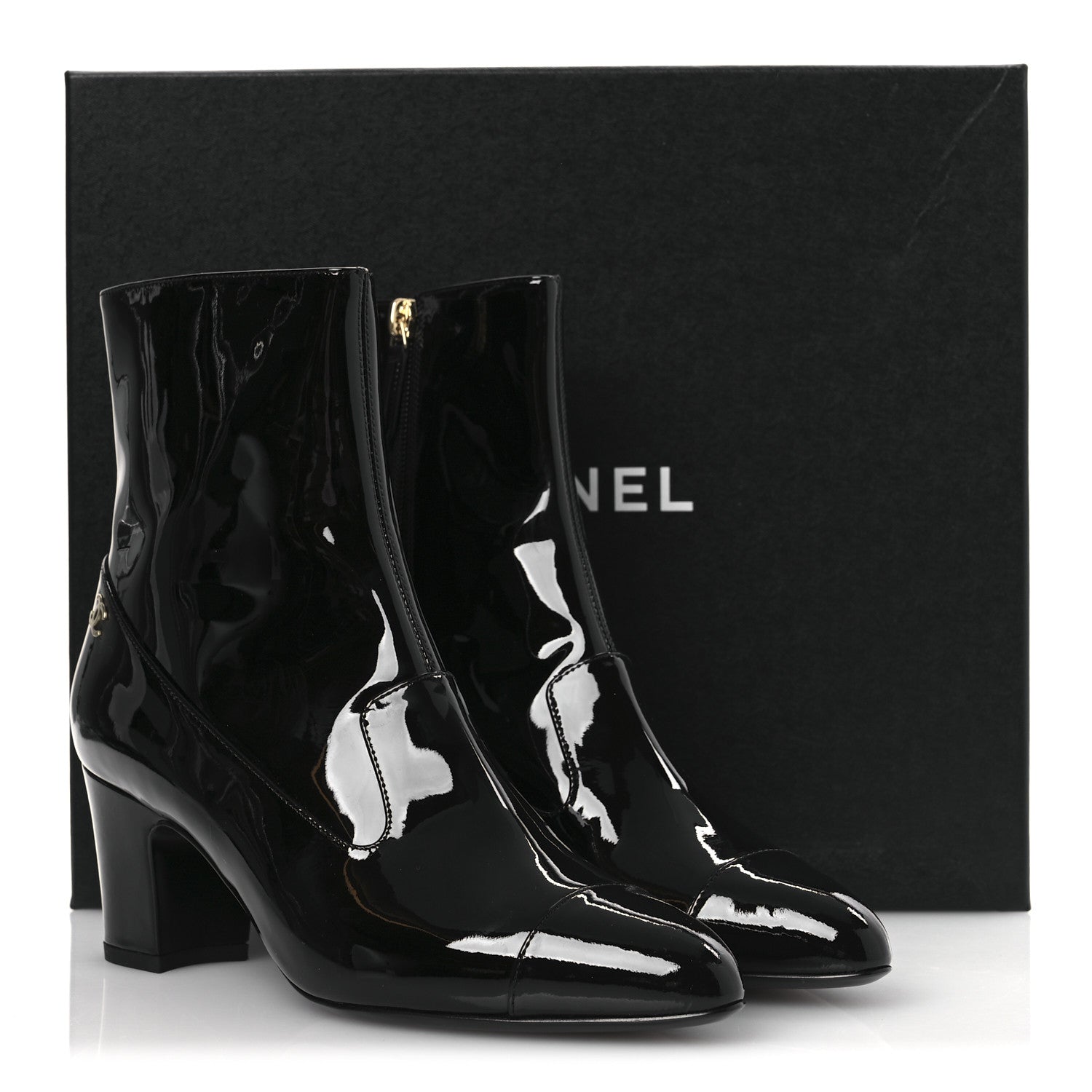 Chanel Patent Calfskin Ankle Boots 38.5 Black 11 of 11