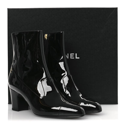 Chanel Patent Calfskin Ankle Boots 38.5 Black 11 of 11