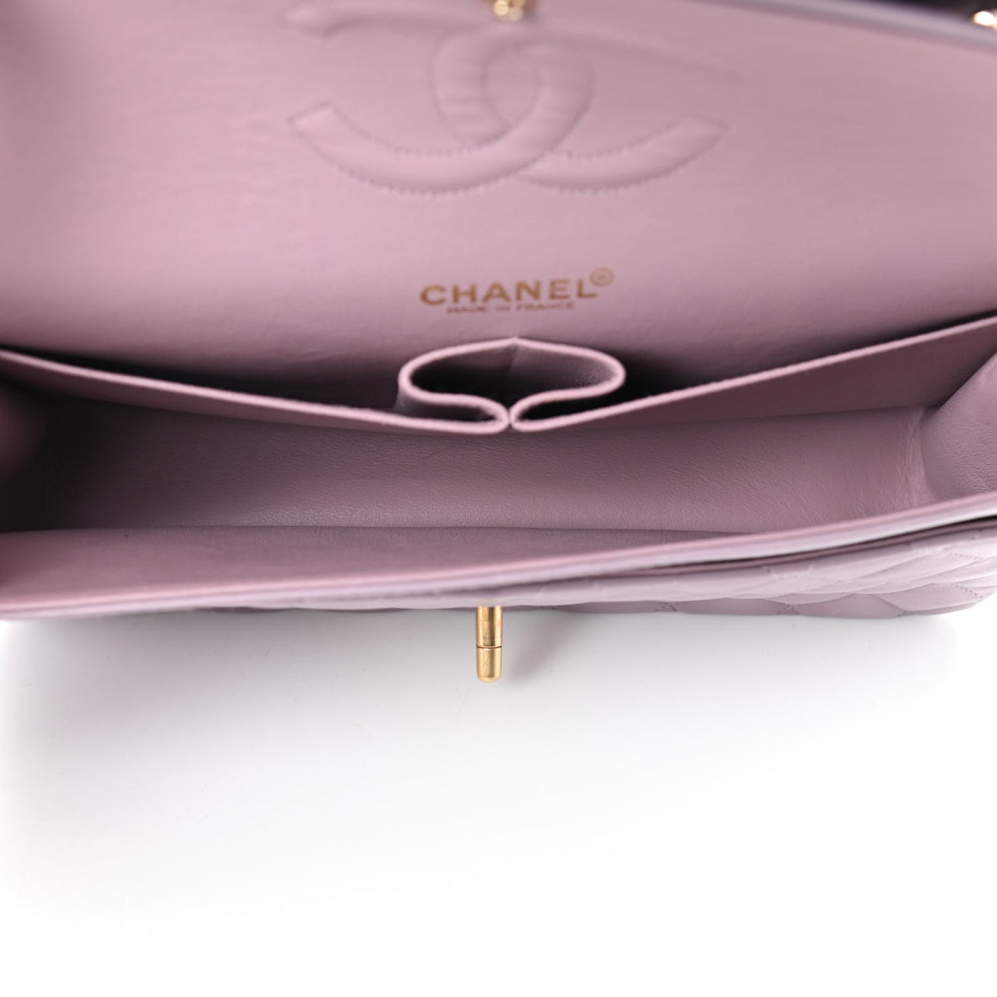 Lambskin Quilted Medium Double Flap Light Purple