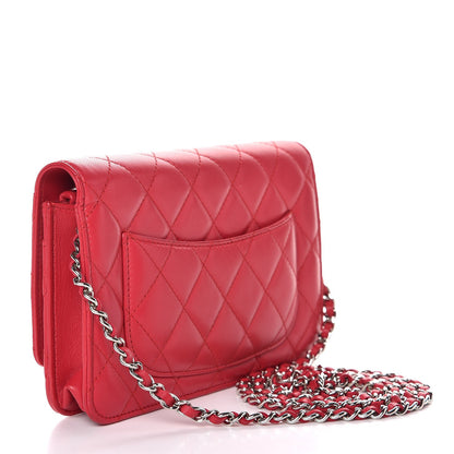 Chanel Lambskin Quilted Wallet On Chain WOC Red 3 of 10