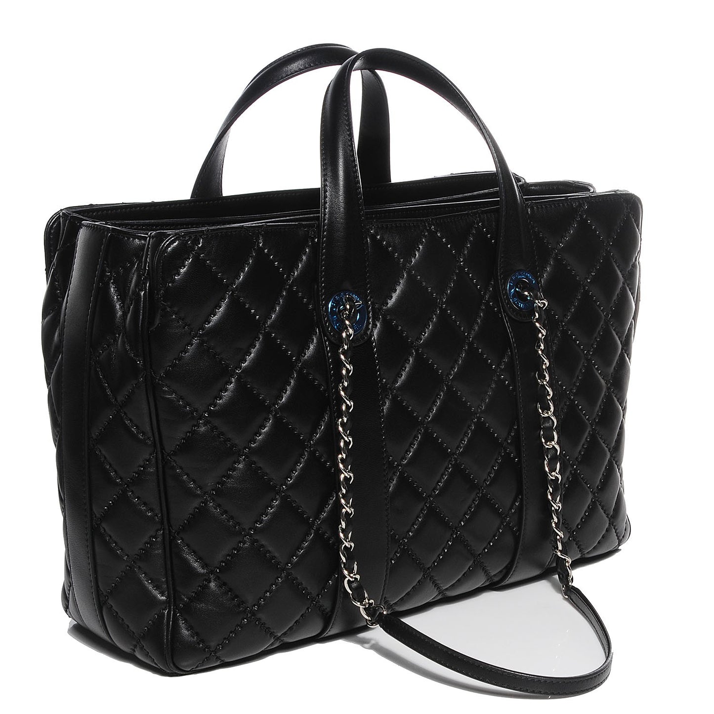 Lambskin Quilted Large Easy Carry Shopping Tote Black