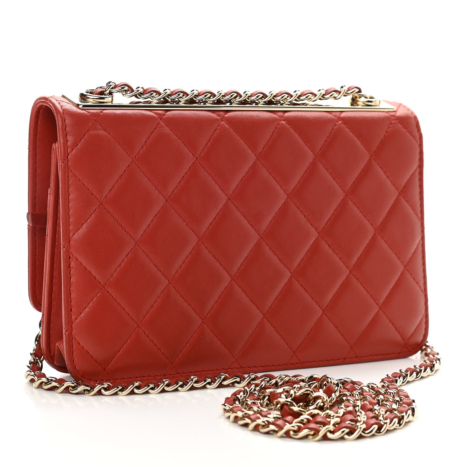 Chanel Lambskin Quilted Trendy CC Wallet On Chain WOC Red 3 of 12