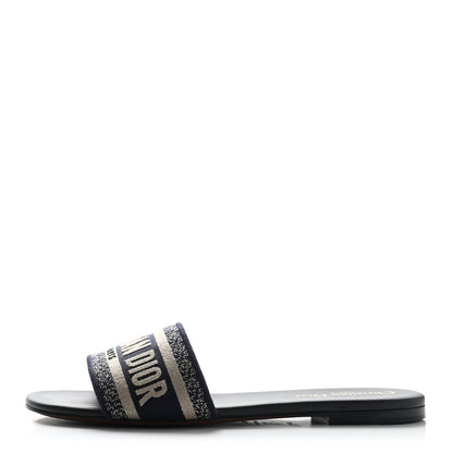 Christian Dior Canvas Embroidered Dway Mules Slide Sandals 38.5 Deep Blue 1 of 8
