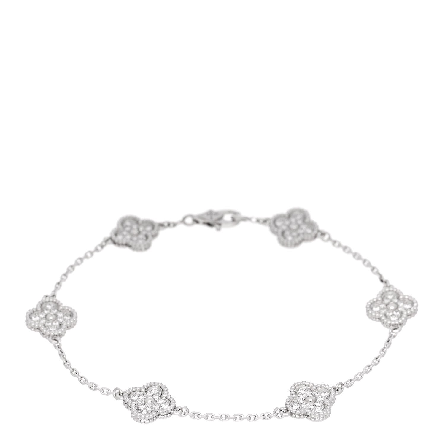 Van Cleef & Arpels 18K White Gold Diamond 6 Motifs Sweet Alhambra Bracelet 1 of 5