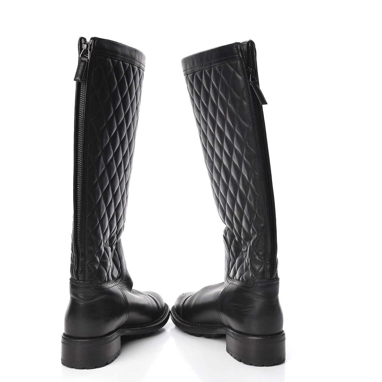 Oily Calfskin Quilted High Boots 38 Black