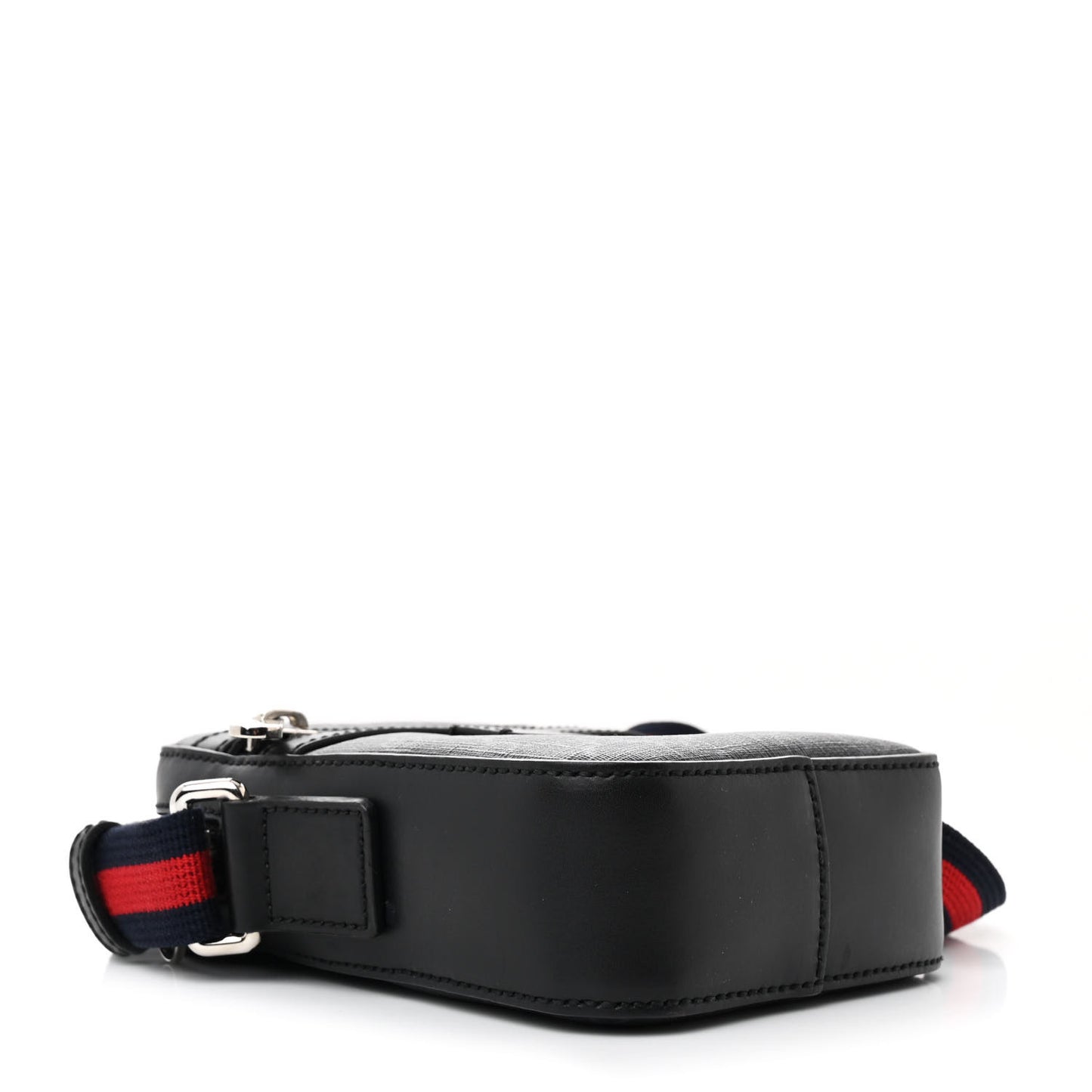 GG Supreme Monogram Appia Calfskin Web Small Camera Messenger Bag Black Grey Black Grey