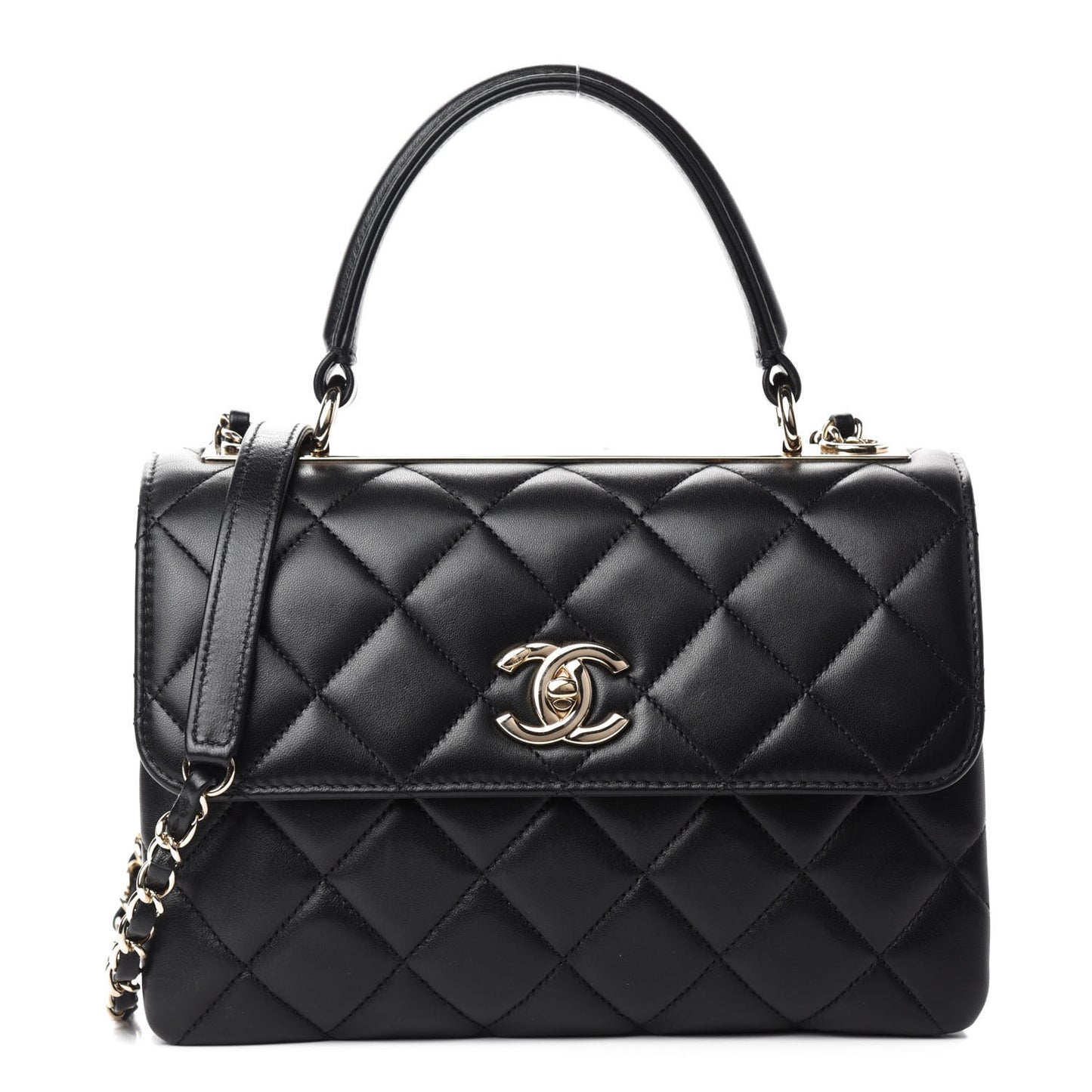Lambskin Quilted Small Trendy CC Dual Handle Flap Bag Black