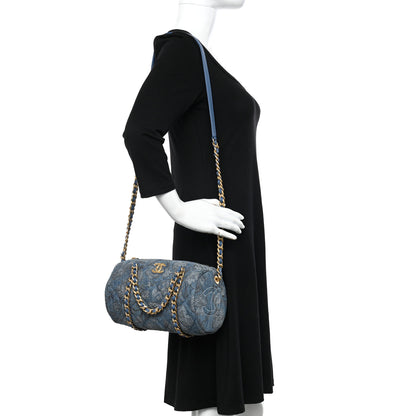 Chanel Denim Printed Destination Chenonceau Bowling Bag Blue Grey White 2 of 11