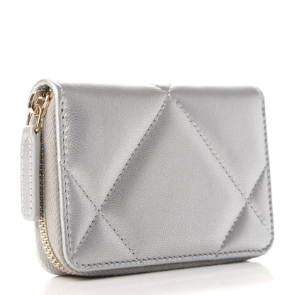 Chanel Metallic Goatskin Quilted 19 Zip Around Coin Purse Wallet Silver 3 of 8