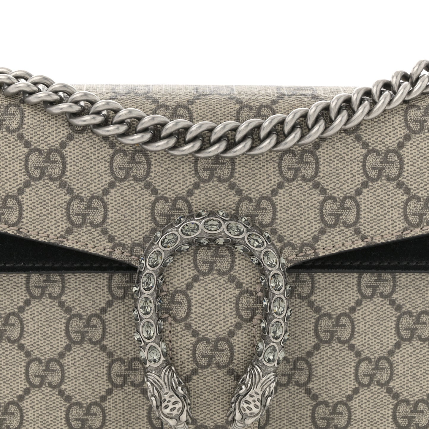 GG Supreme Monogram Suede Crystal Small Dionysus Shoulder Bag Beige Ebony Black