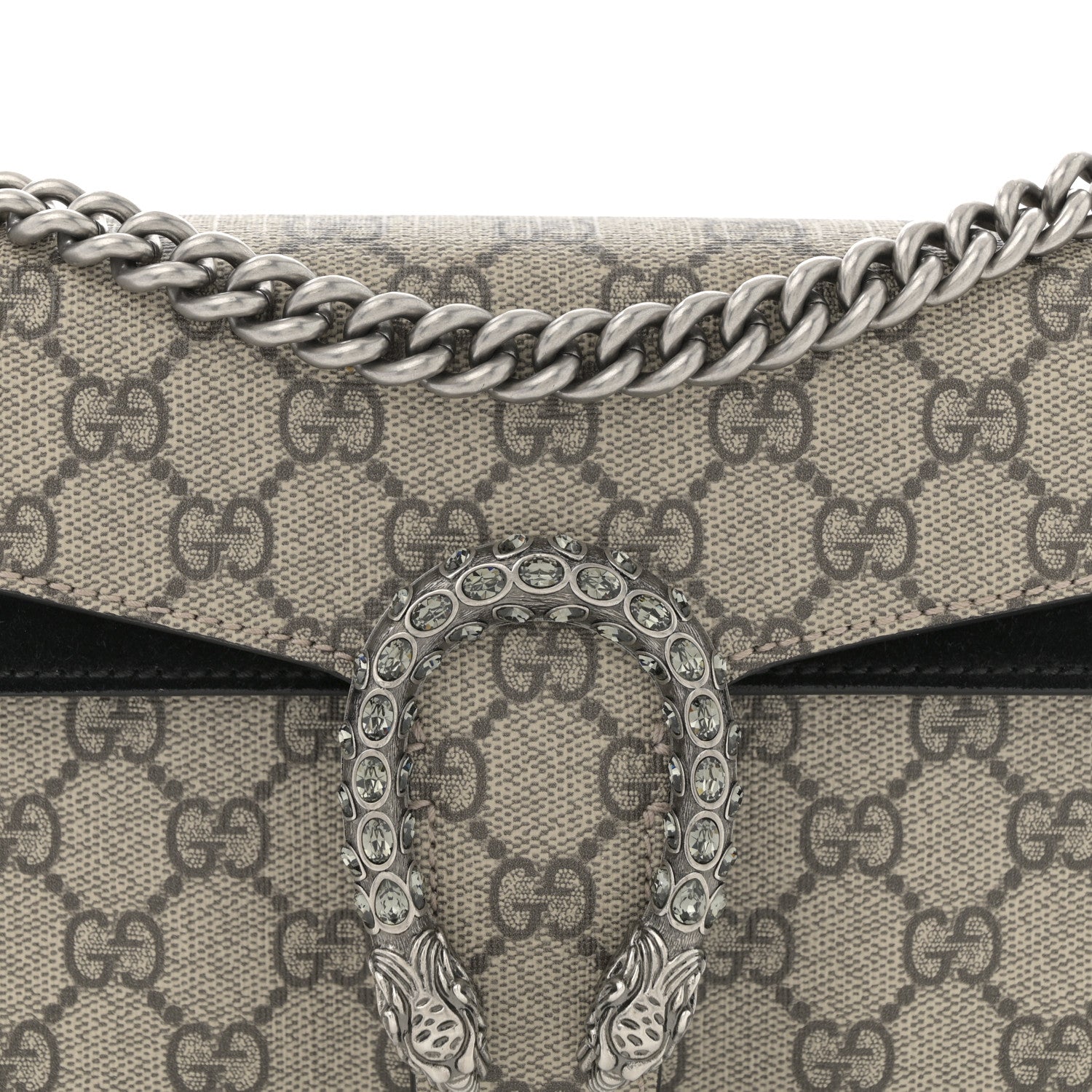Gucci GG Supreme Monogram Suede Crystal Small Dionysus Shoulder Bag Beige Ebony Black 8 of 12