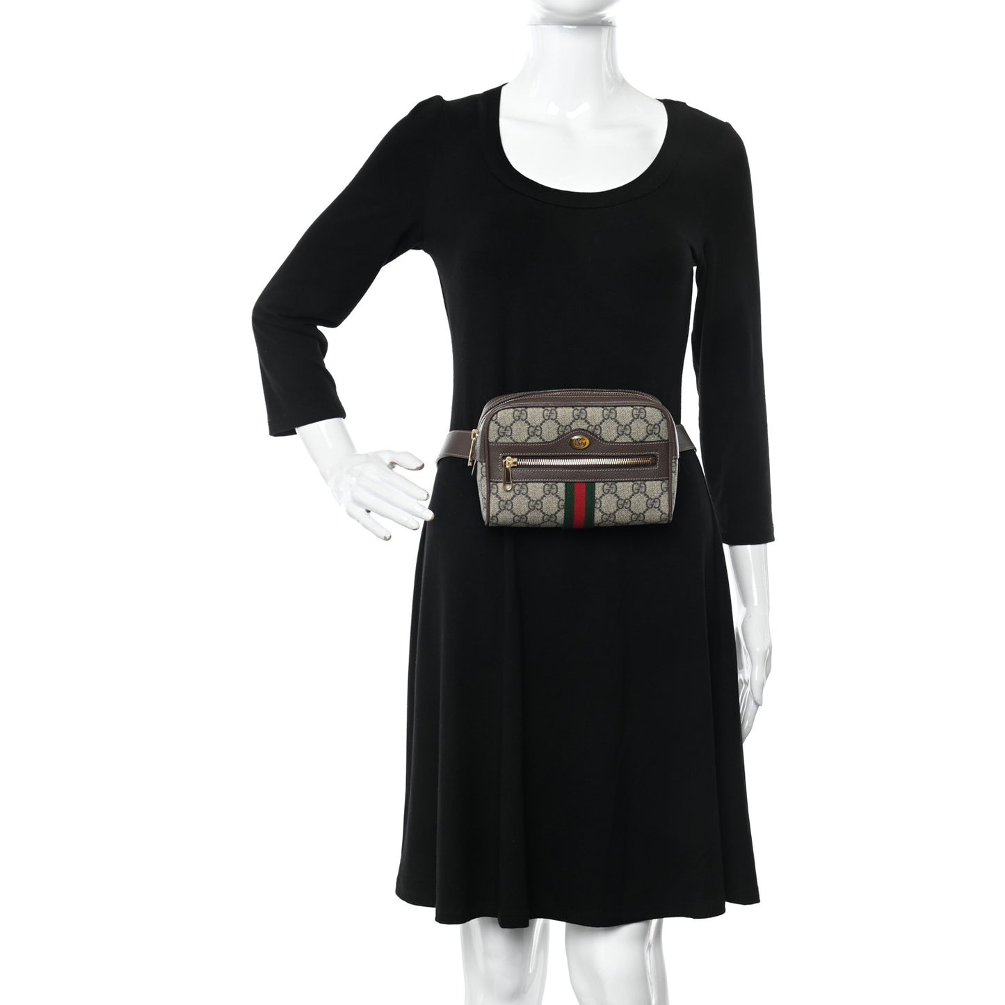 GG Supreme Monogram Web Small Ophidia Belt Bag 95 38 Dark Brown