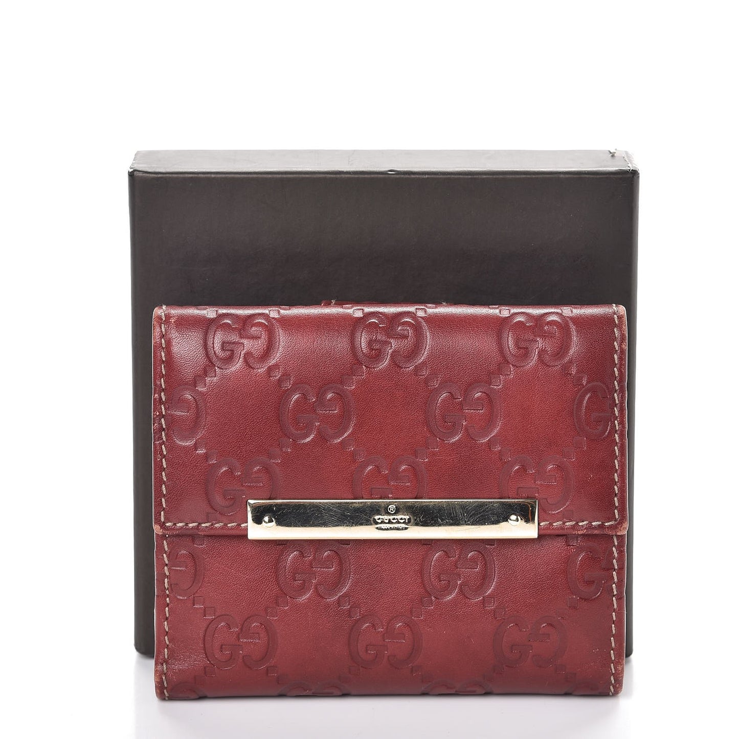 Guccissima Metal Bar French Flap Wallet Dark Red