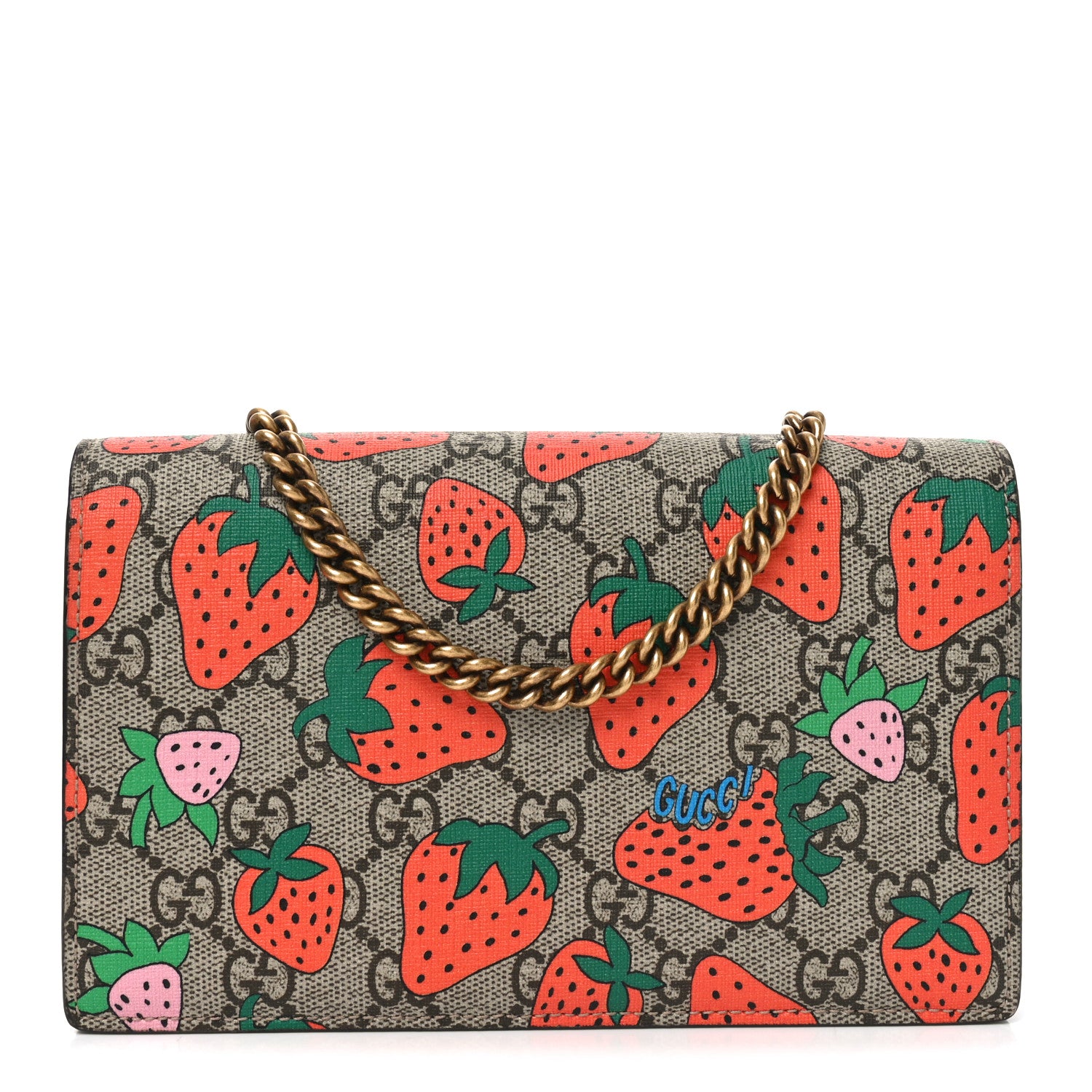 Gucci GG Supreme Monogram Strawberry Chain Wallet 1 of 10