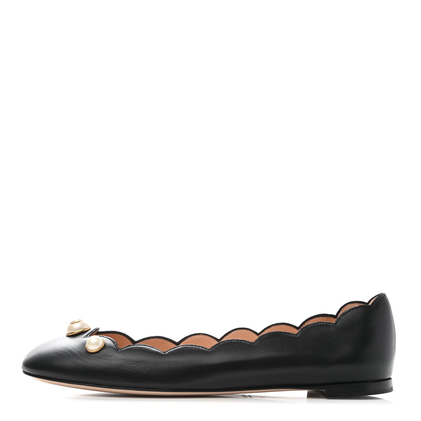 Malaga Kid Interlocking G Pearl Scalloped Flats 41 Black
