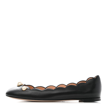 Gucci Malaga Kid Interlocking G Pearl Scalloped Flats 41 Black 1 of 9