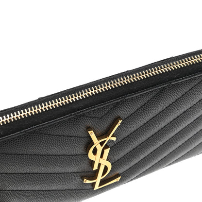 Saint Laurent Grain De Poudre Matelasse Chevron Monogram Zip Around Wallet Black 8 of 10