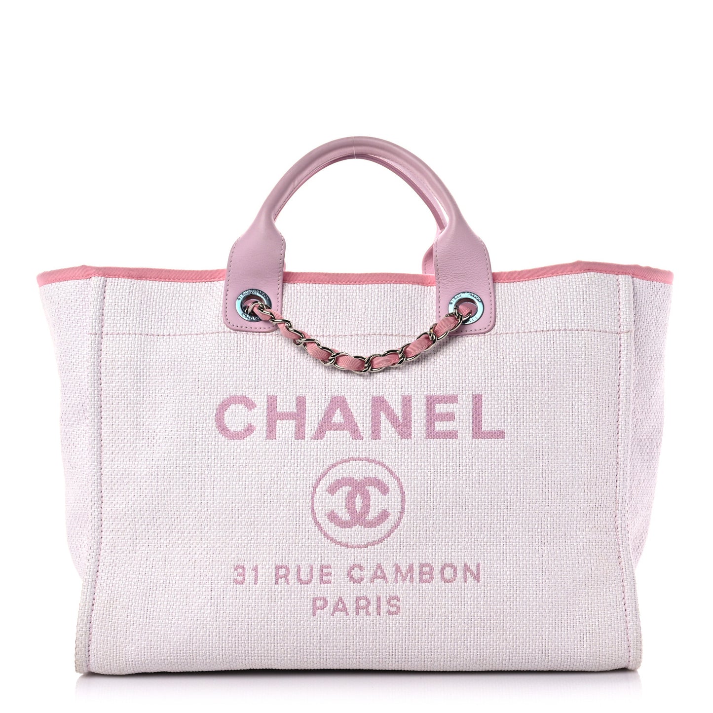 Woven Straw Raffia Medium Deauville Tote Pink