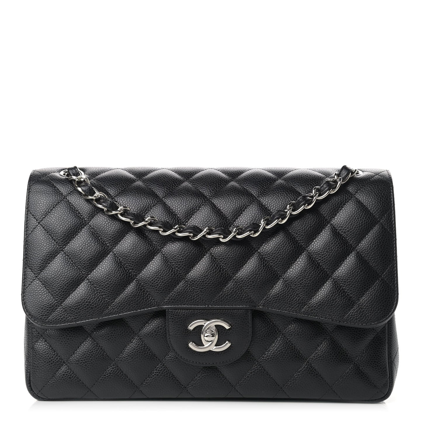 Caviar Quilted Jumbo Double Flap Black