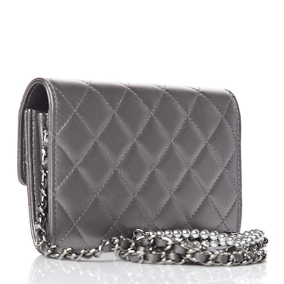 Chanel Lambskin Quilted Pearl My Shoulder Mini French Wallet On Chain WOC Silver 3 of 13