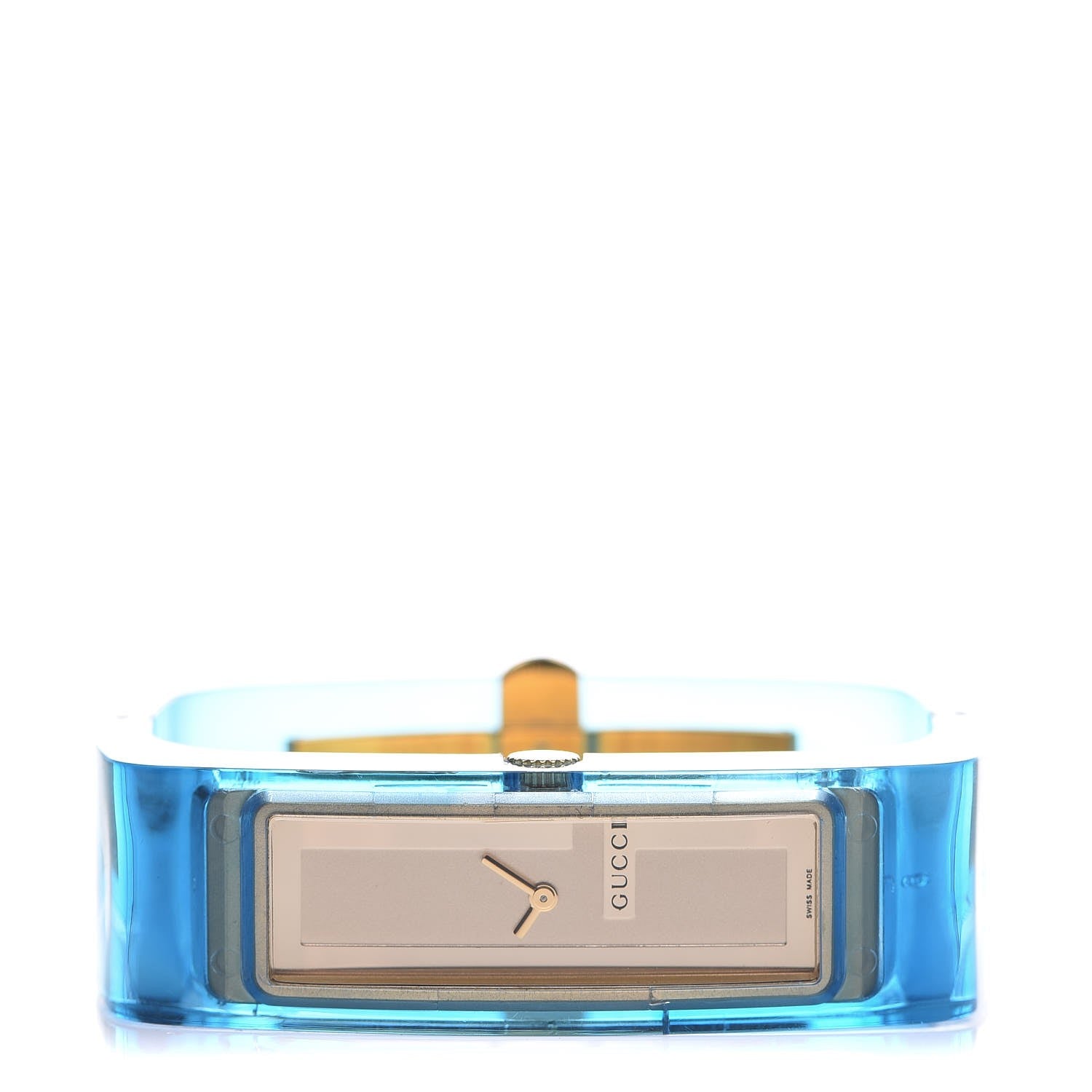 Gucci Stainless Steel Plexiglass 17mm 2465L Lucite Quartz Watch Blue 3 of 5