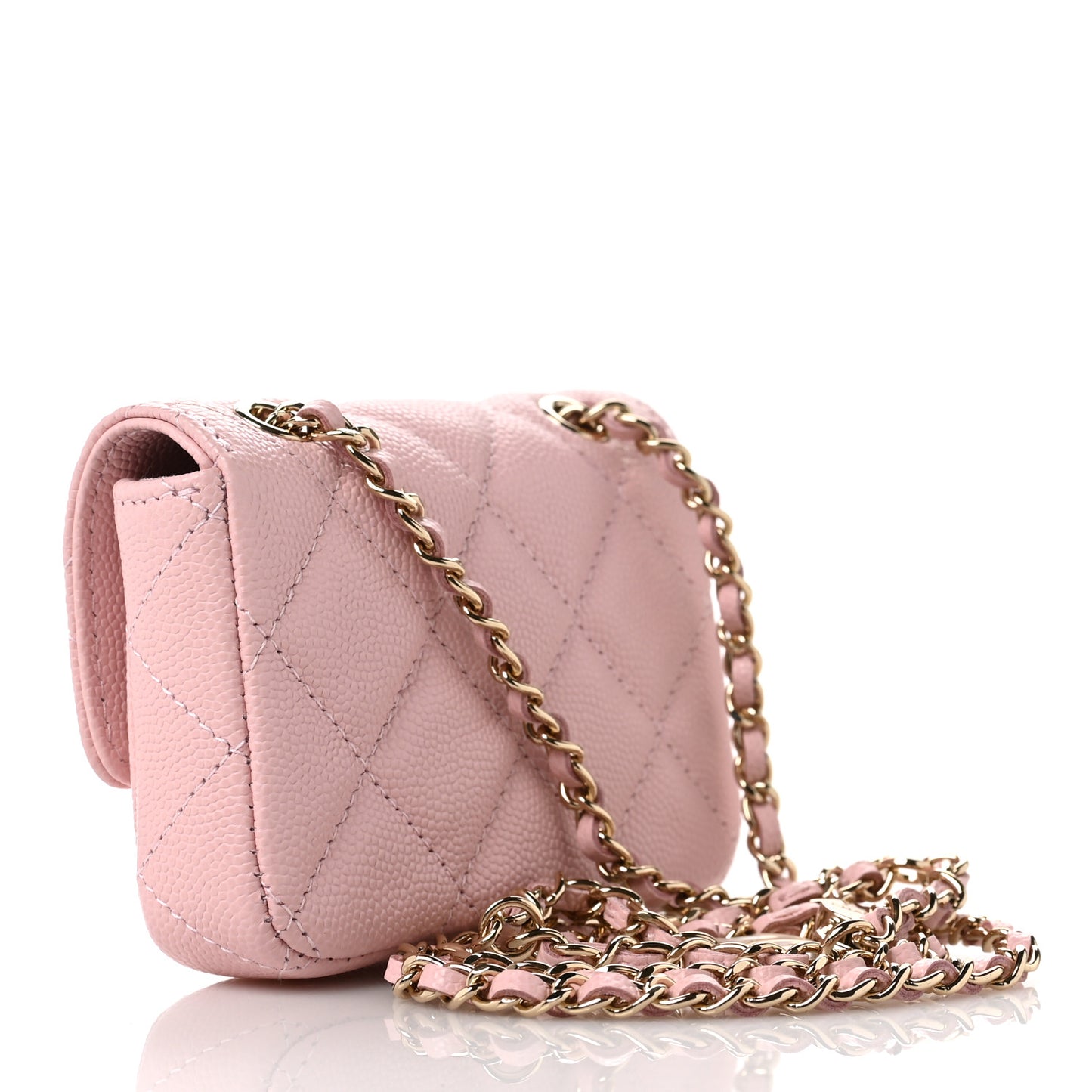 Caviar Quilted Flap Chain Waist Bag Pink