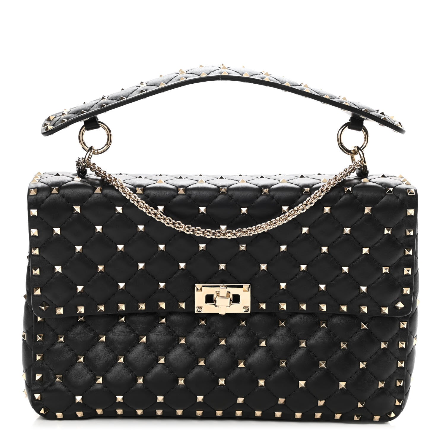 Valentino Garavani Lambskin Large Rockstud Spike Shoulder Bag Black 1 of 9