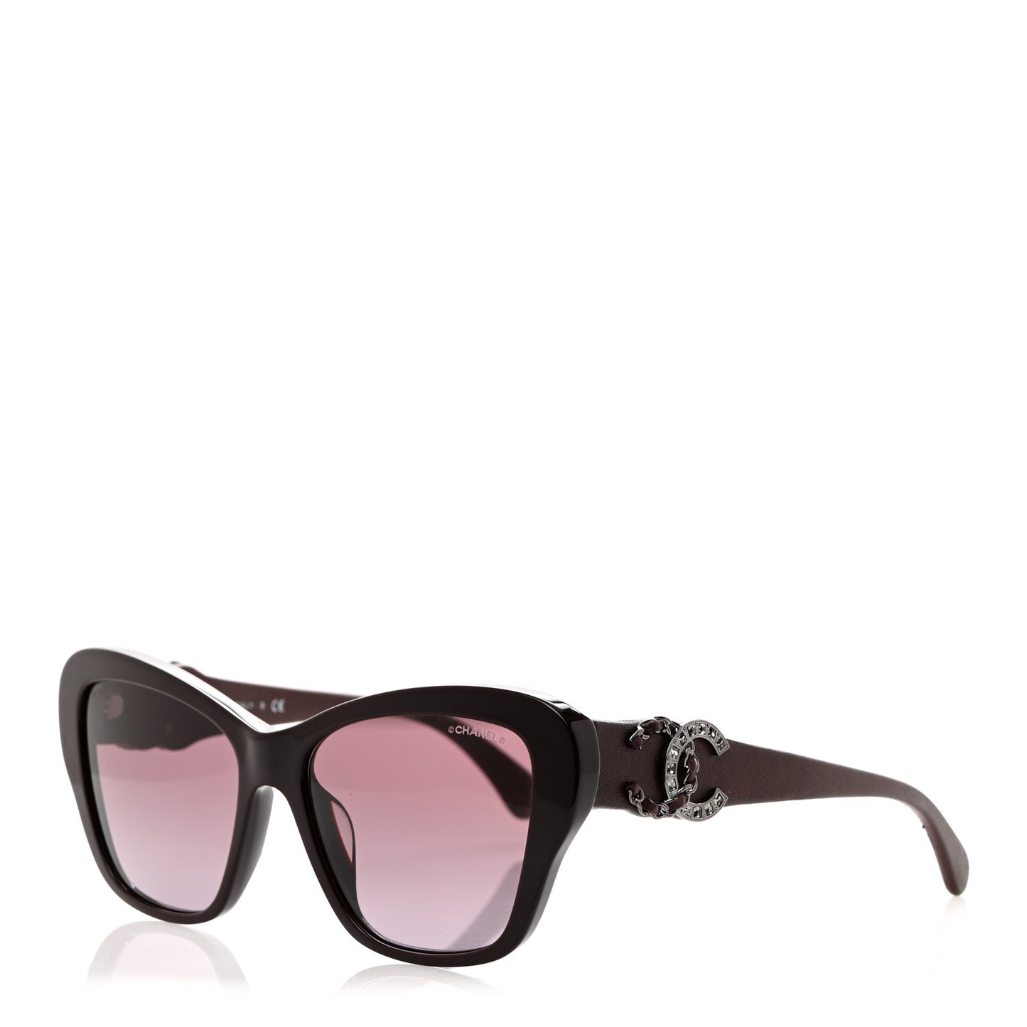 Acetate Lambskin Crystal Baguette Chain CC Sunglasses 5457-Q-A Burgundy