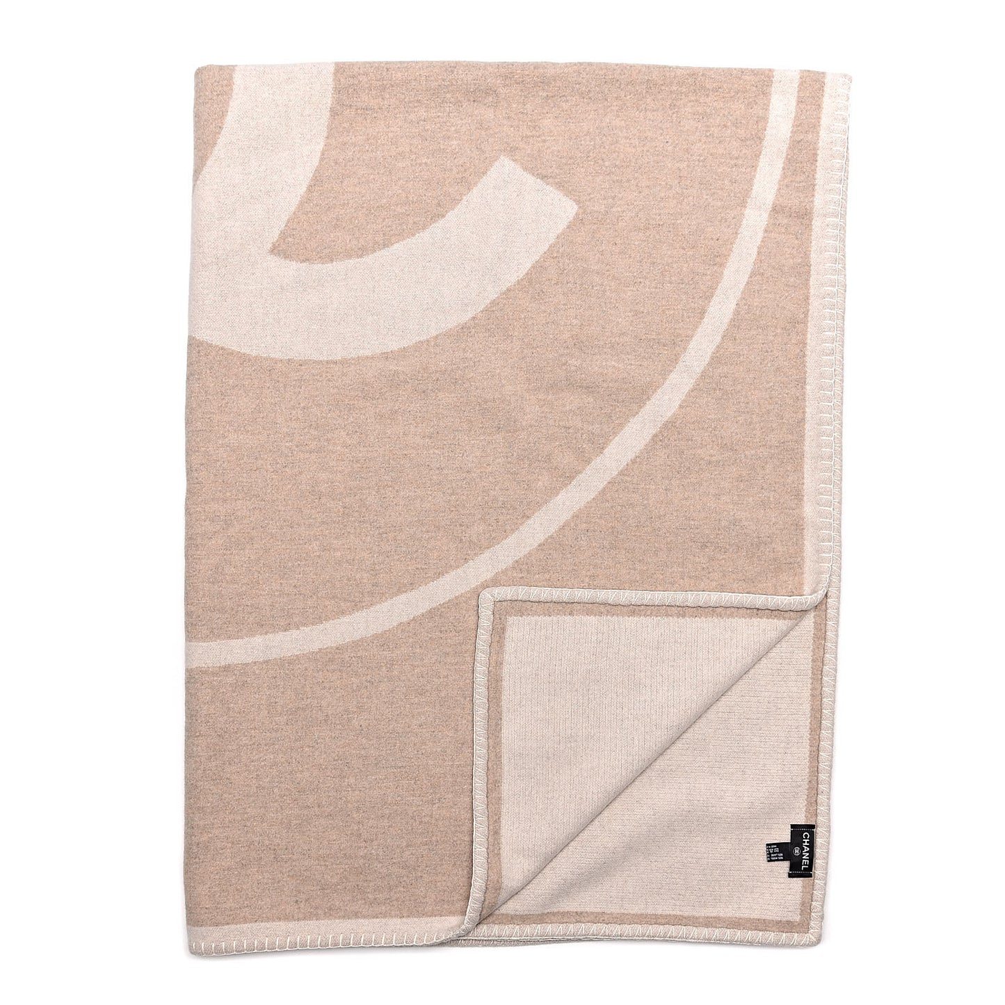 Merino Wool Cashmere CC Throw Blanket Beige White