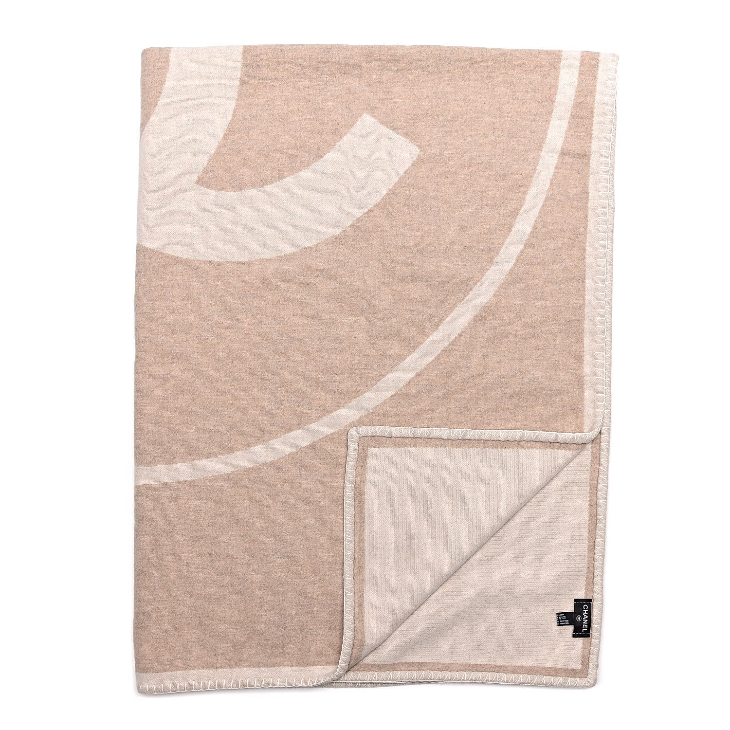 Chanel Merino Wool Cashmere CC Throw Blanket Beige White 3 of 5