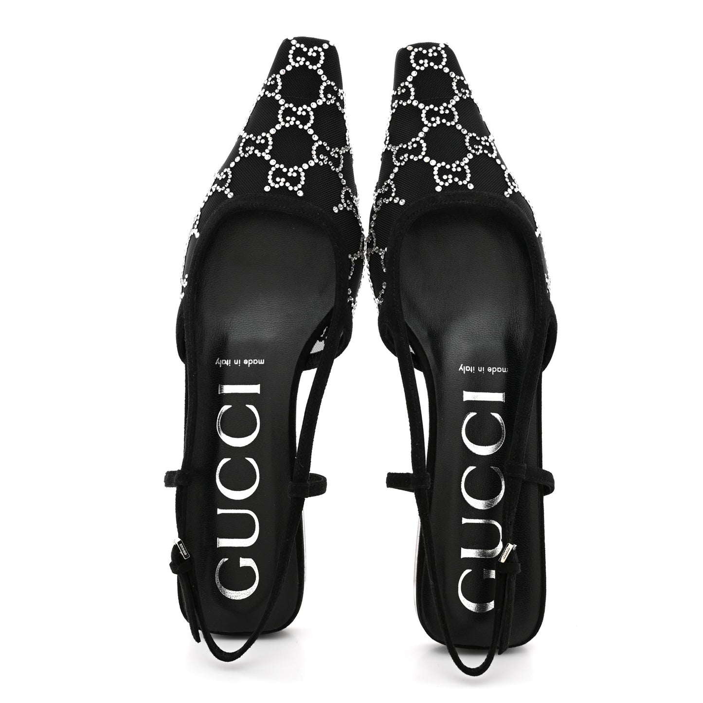 Tela Retino Kid Scamosciato Crystal GG Monogram Square Demi Ballet Flats  39.5 Black