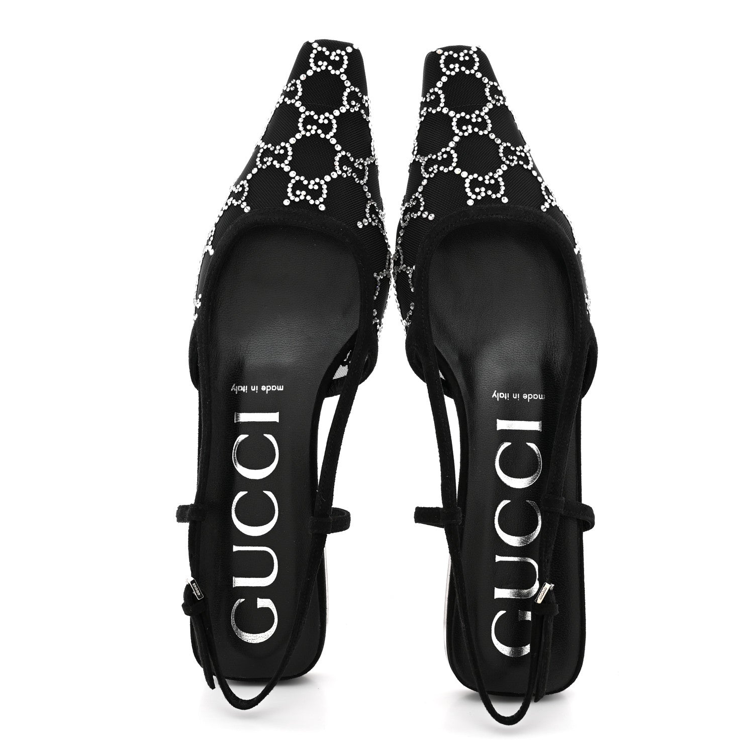 Gucci Tela Retino Kid Scamosciato Crystal GG Monogram Square Demi Ballet Flats  39.5 Black 2 of 12