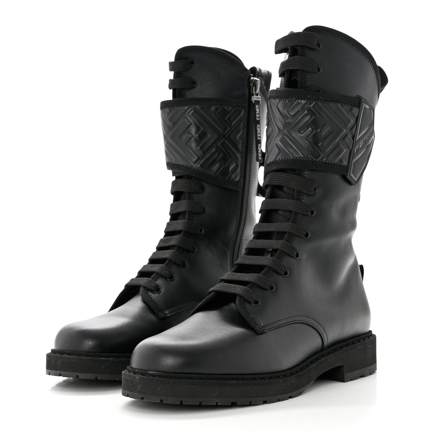 Fendi Vitello FF Embossed Biker Boots 36 Black 3 of 7