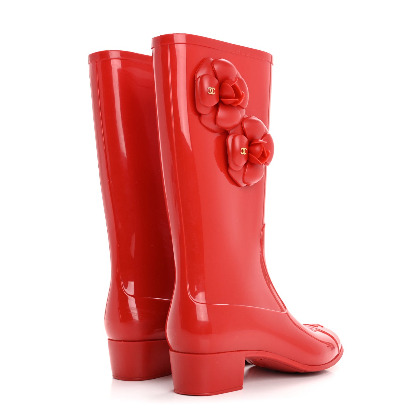 Rubber Camellia Rain Boots 37 Red