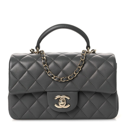 Chanel Lambskin Quilted Mini Top Handle Rectangular Flap Dark Grey 1 of 13