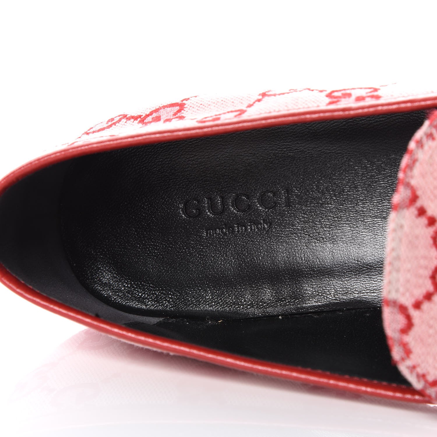Gucci Canvas GG Monogram Horsebit Womens Jordaan Loafers 37.5 Gardenia Hibiscus Red 7 of 9