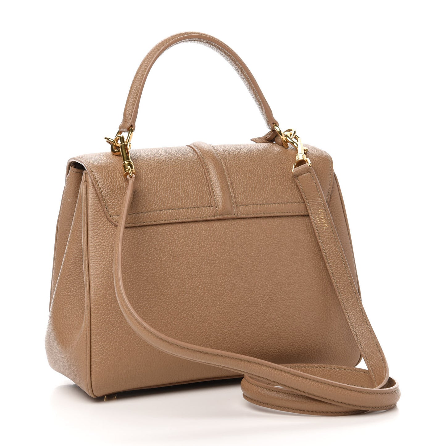 Grained Calfskin Small 16 Top Handle Bag Beige