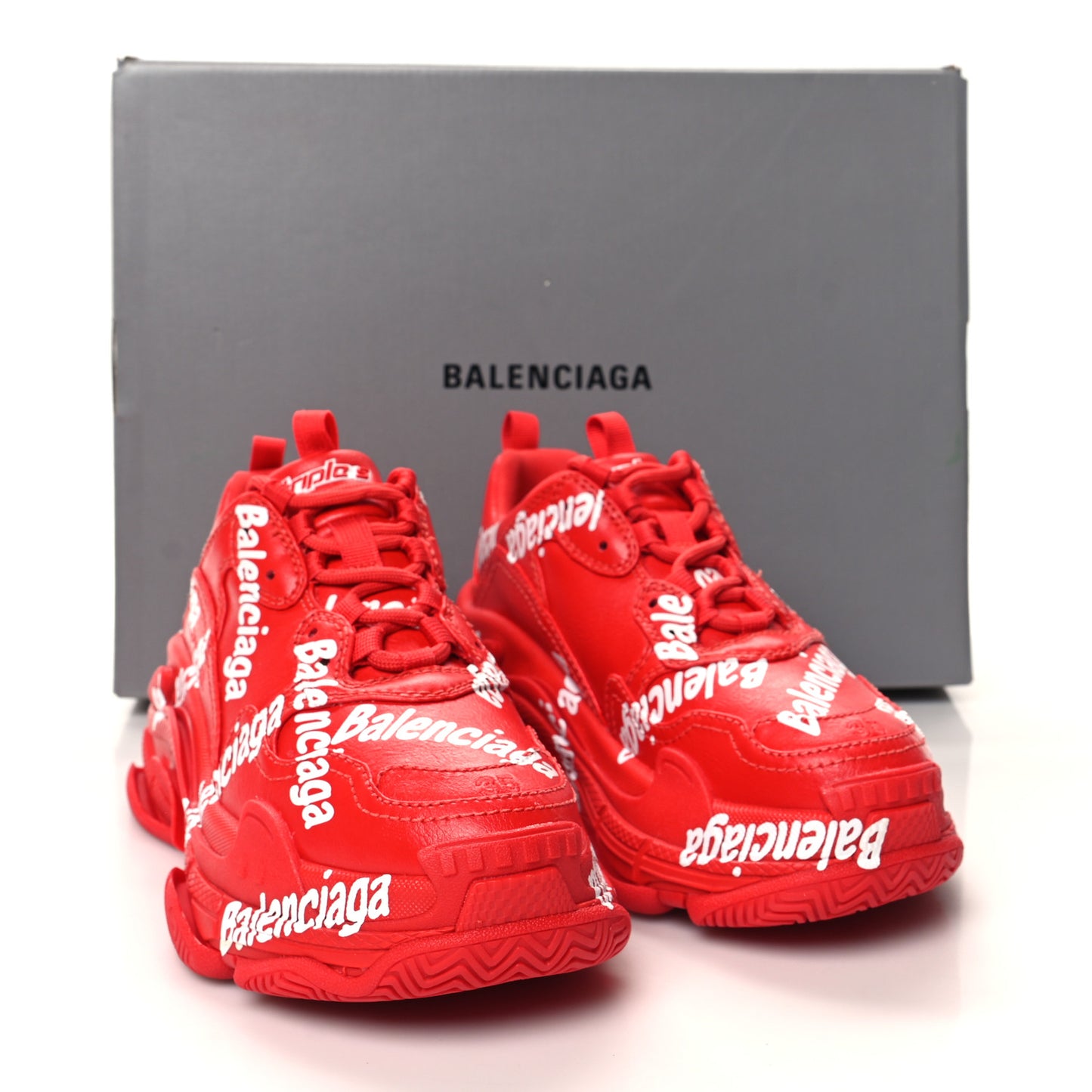 Recycled Calfskin Allover Logo Womens Triple S Sneakers 35 Tomato Red White