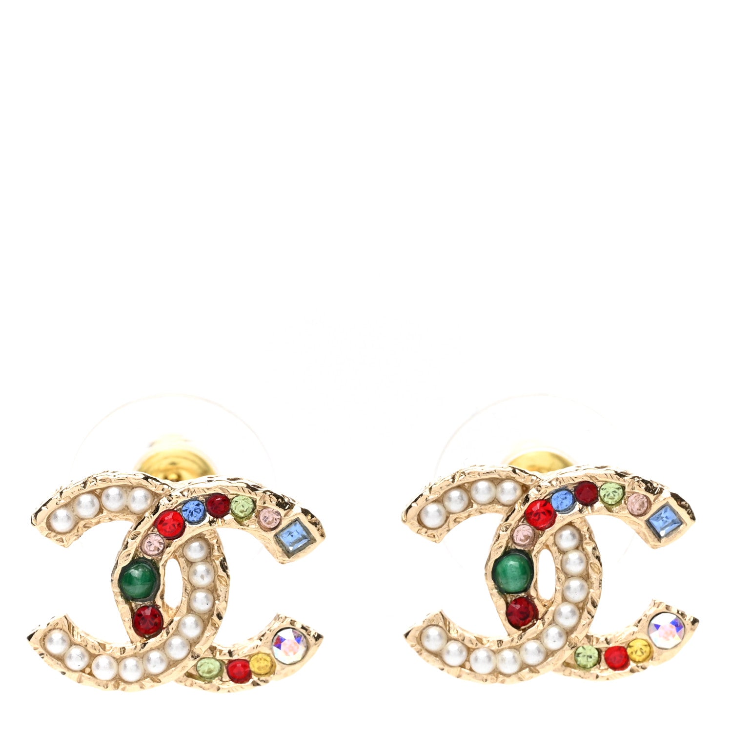 Chanel Pearl Crystal CC Earrings Gold Multicolor 1 of 4