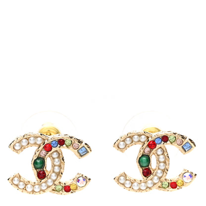 Chanel Pearl Crystal CC Earrings Gold Multicolor 1 of 4