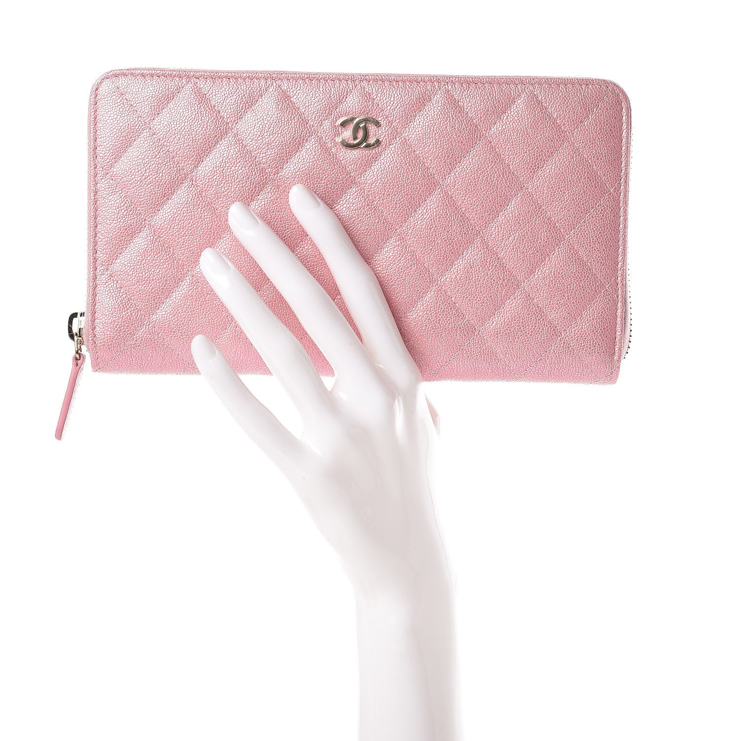 Chanel Iridescent Caviar Quilted Large Zip Around Organizer Wallet Pink 2 of 9