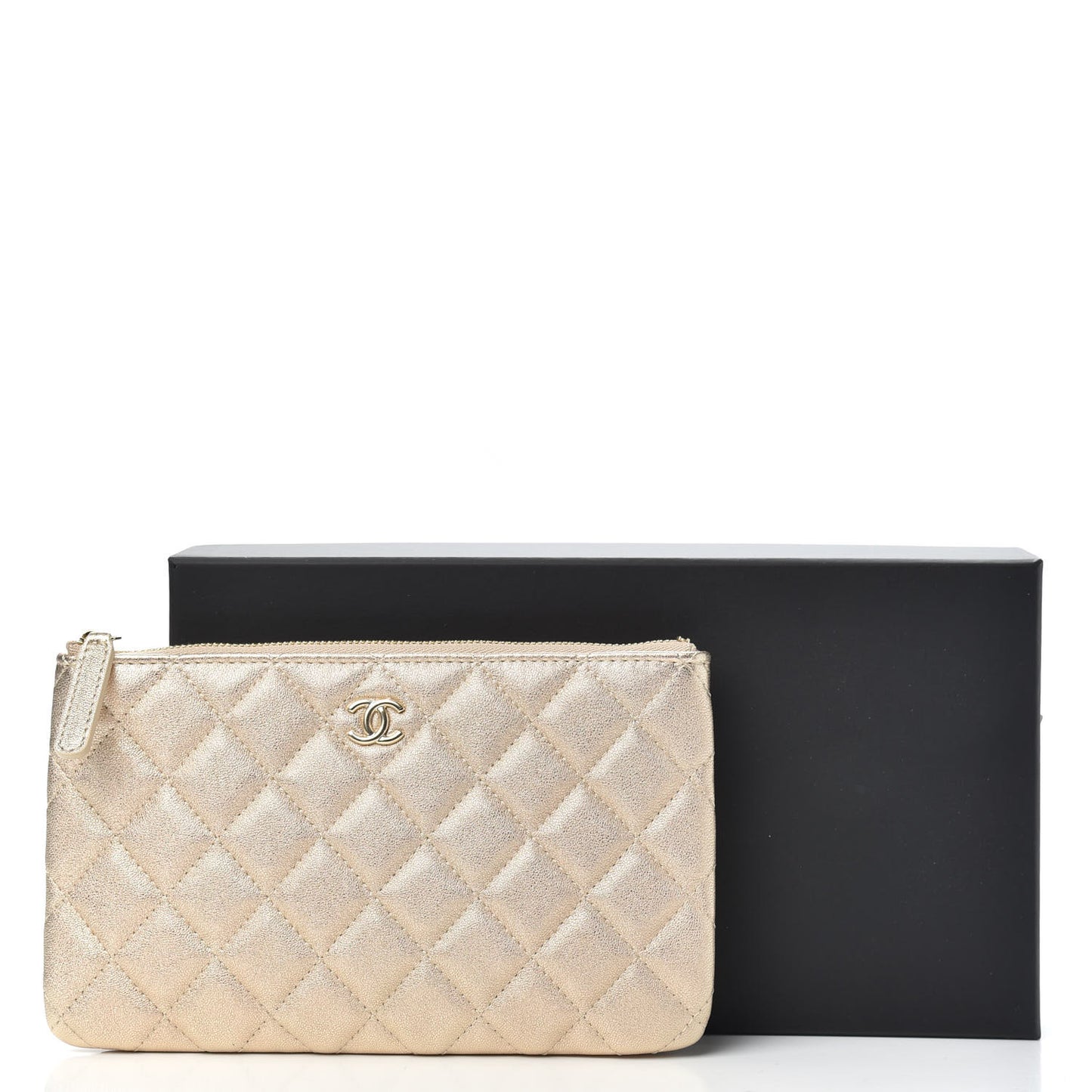 Metallic Lambskin Quilted Cosmetic Pouch Gold